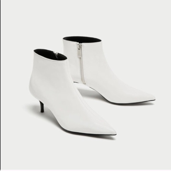 kitten heel white booties